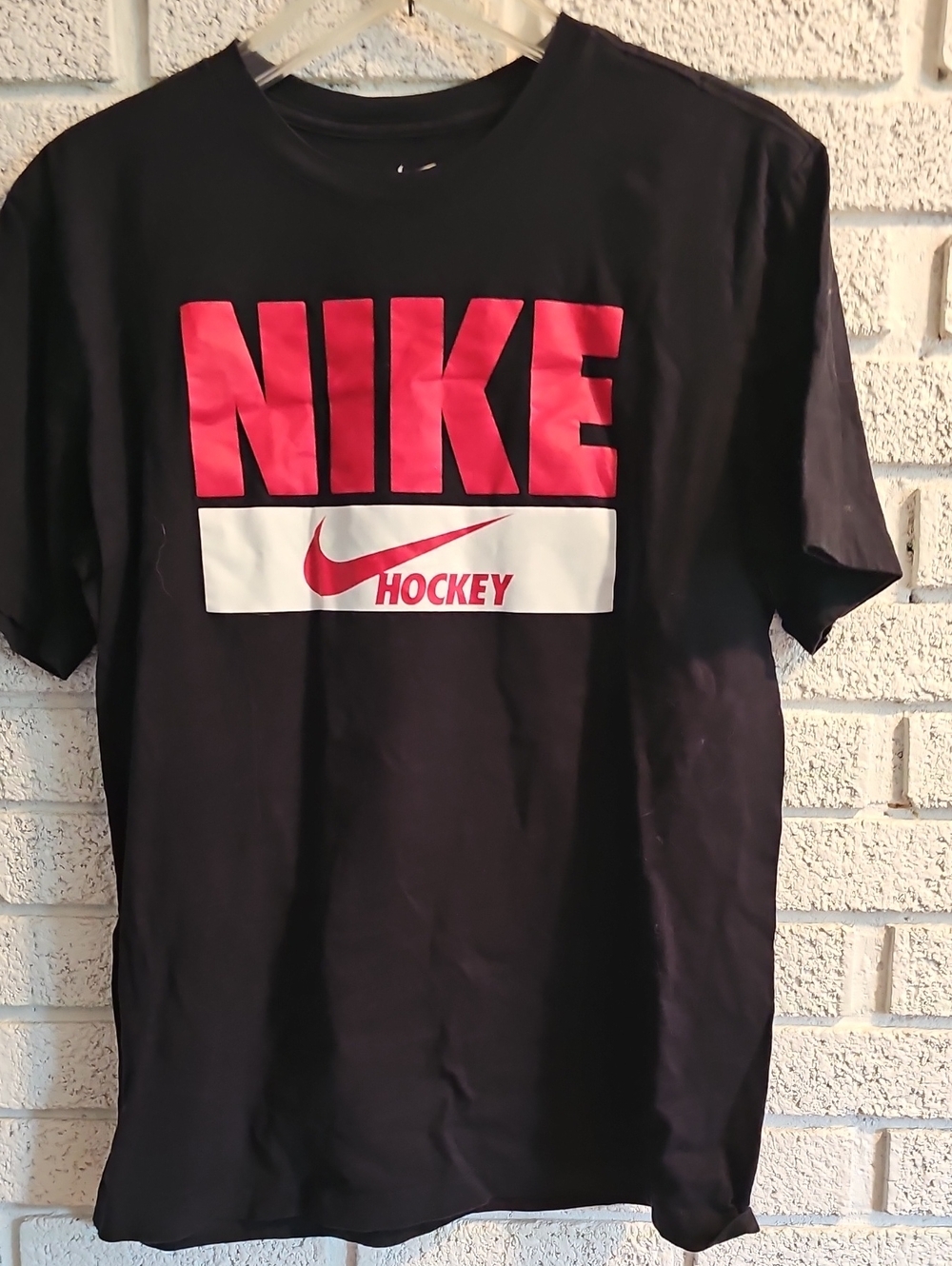 Nike Black Short Sleeve Tee with Red NIKE Hockey Graphic